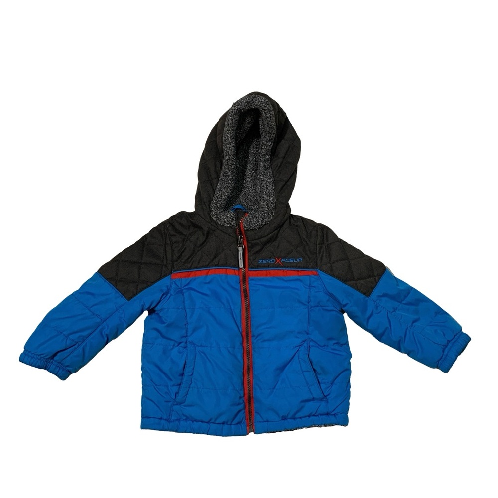 ZeroXPosur Boys 24M Blue Black Color Block Red Trim Quilted Snow Jacket